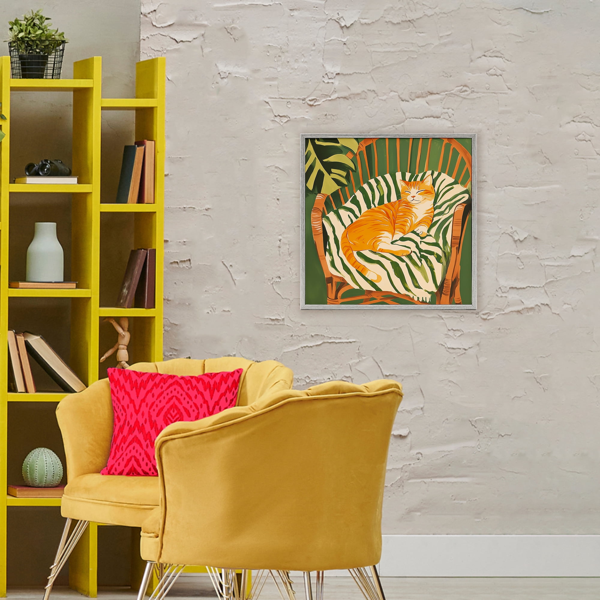 Stupell Industries Orange Cat in Rattan Chair Gray Framed Giclee Art, design by Walker Noble