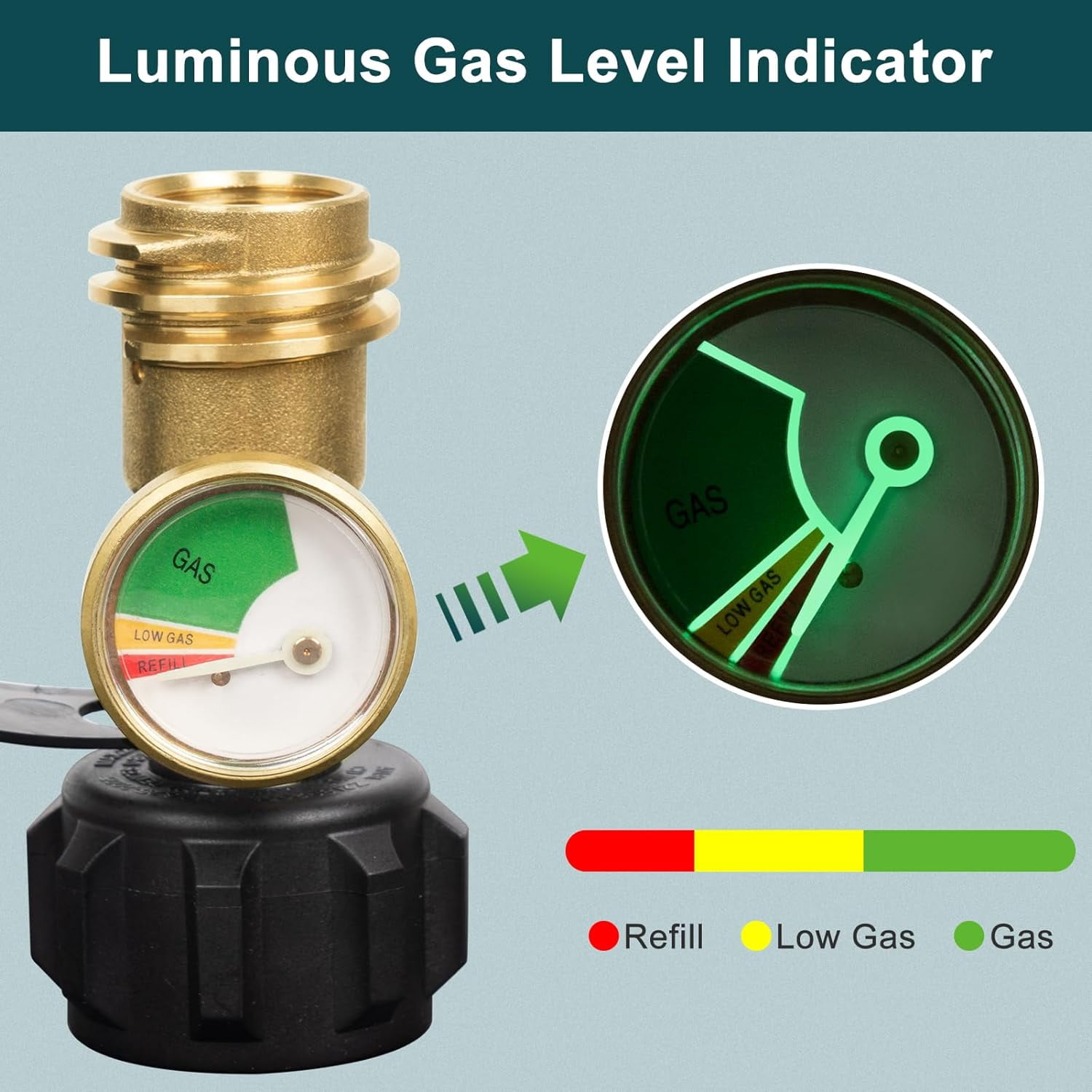 Propane Tank Gauge, Propane Level Indicator for 5-40LB Tanks, Perfect for RV Camper, Propane Heater, Fire Pit, Gas Grill and More, QCC1/Type 1 Connection