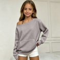 thumbnail image 5 of Girls Ribbed off Shoulder Sweatshirts Oversized Trendy Solid Sweater Kids, 5 of 5