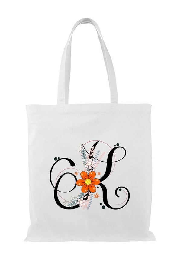 Letter K Flower Bouquet 2 Tote Bag - Image by Shutterstock, One Size Cotton Canvas Tote Bag