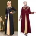 thumbnail image 2 of Elegant Printed Dresses Abayas Robe Patchwork with Button for Womens, 2 of 12