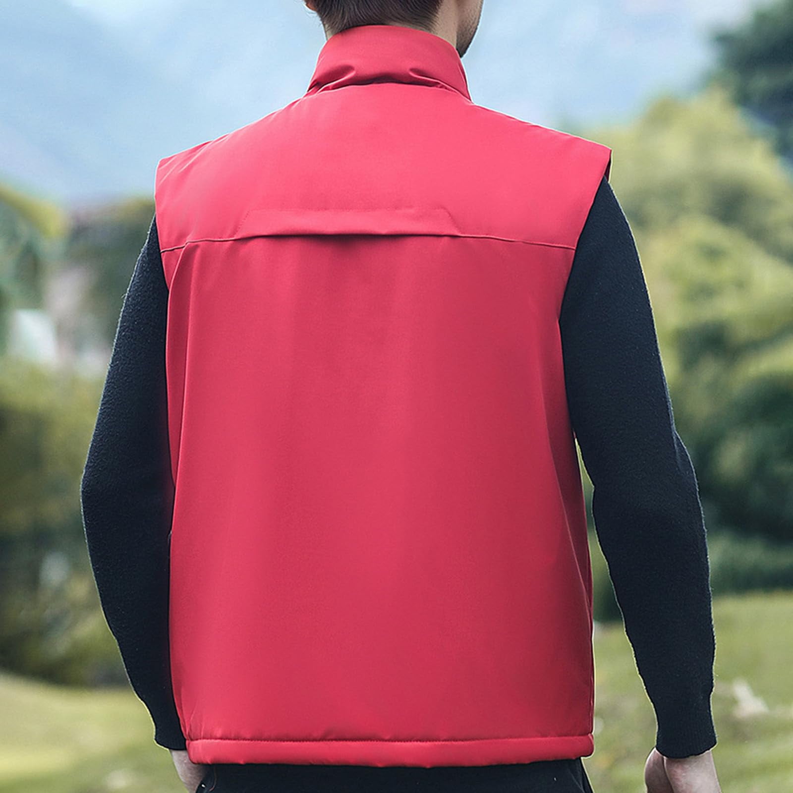 Mens Lightweigh Vest Sleeveless Softshell Jacket Windproof Golf Running Outerwear with Multi Pockets