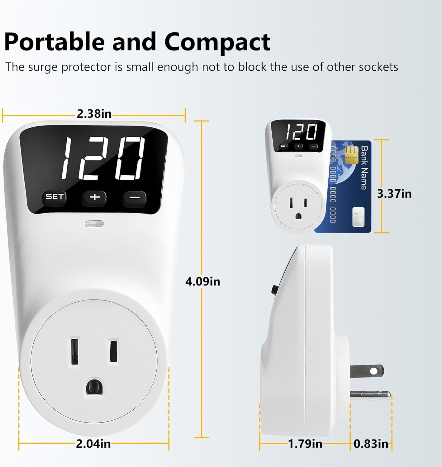 Surge Protector, 1800W Wall Surge Protector for Refrigerator, TV, PC, Home Appliance, Voltage Regulator with LED Display Screen, Adjustable Voltage Protector, 15A, 120V, 2 Pack,120V-2 Pack