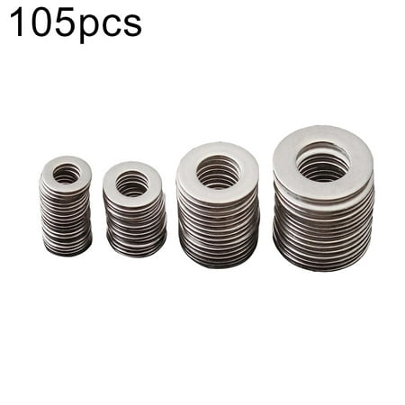 

Aokid 105Pcs 6 Sizes Durable Stainless Steel Flat Washer Gasket Assortment Kit Hardware tools Durable Good Quality 6 Sizes