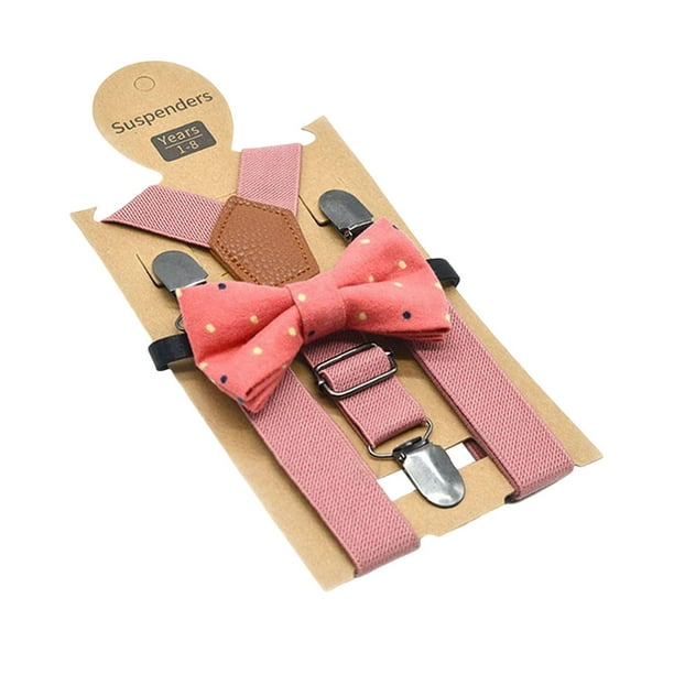 Juego de tirantes y pajarita para niños con 3 pinzas en forma de Y, práctico y portátil, para niños de 1 a 8 años. Rosa