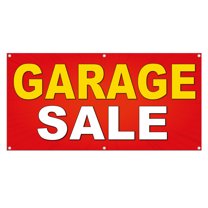Garage Sale Banner 13 oz Heavy Duty Vinyl Garage Sale Sign Garage Offer Banner Retail Store Home Shop Business Sign - Outdoor & Indoor - Single-Sided with Metal Grommets (1.5x5 ft, Re & Ye & Wh)