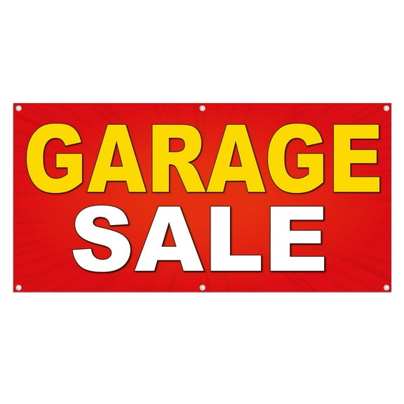 Garage Sale Banner 13 oz Heavy Duty Vinyl Garage Sale Sign Garage Offer Banner Retail Store Home Shop Business Sign - Outdoor & Indoor - Single-Sided with Metal Grommets (1.5x5 ft, Re & Ye & Wh)