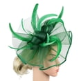 thumbnail image 4 of NMMUED Women's Church Fascinator Hat Formal Dress Hat Mesh Netting Feather Detail Wedding Guest Garden Party Tea Party Headwear Green, 4 of 7