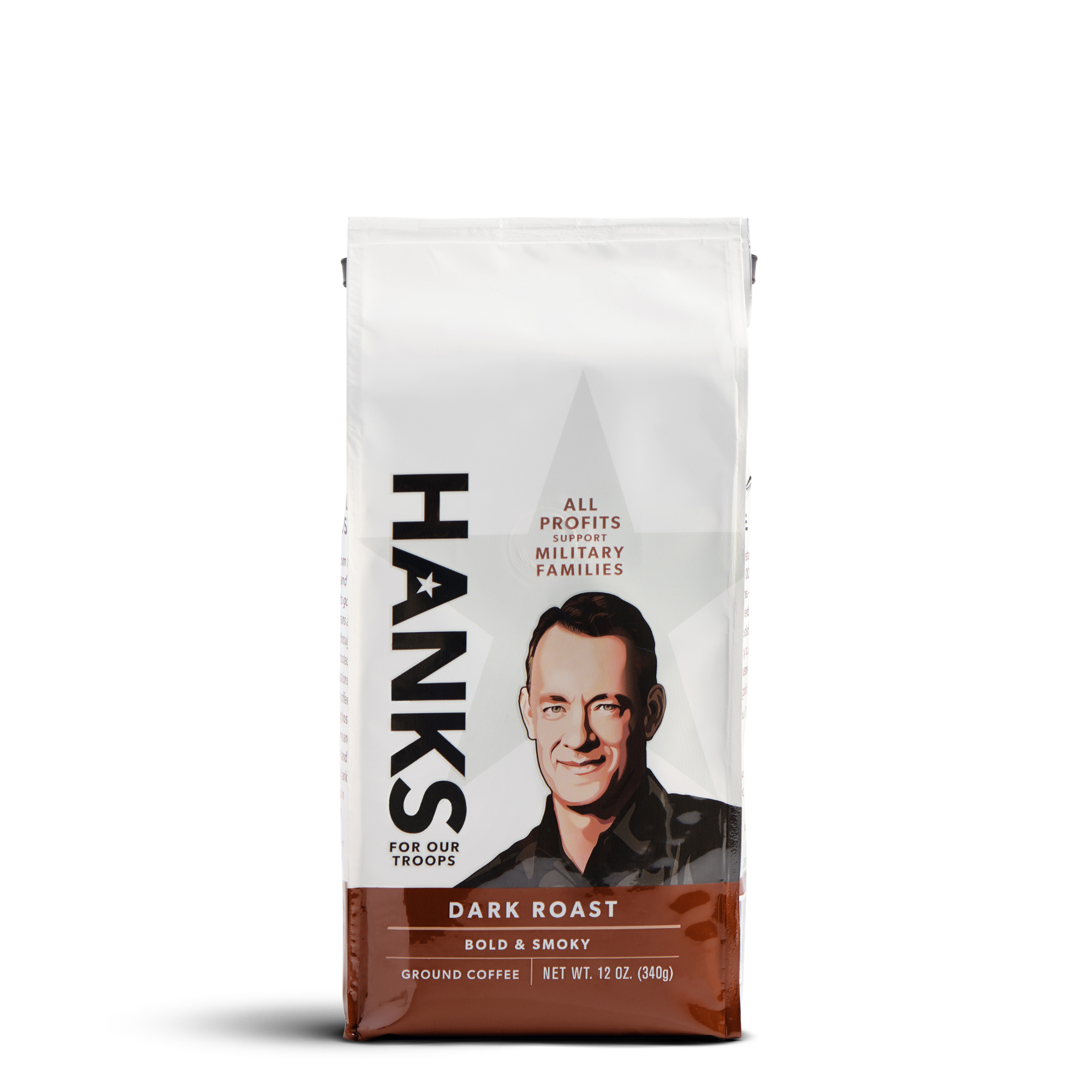 Hanks for Our Troops Dark Roast Ground Coffee, 12 oz Bag, Bold Full-Bodied Flavor, 100% Arabica, Roasted in USA