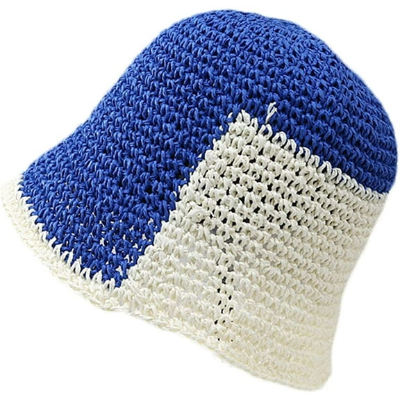 CoCopeaunt Straw Bucket Hat for Women Girls Hollow Sun Hat Breathable Beach Cap Sun Protection Hat Fashion Color Splicing Skullcap