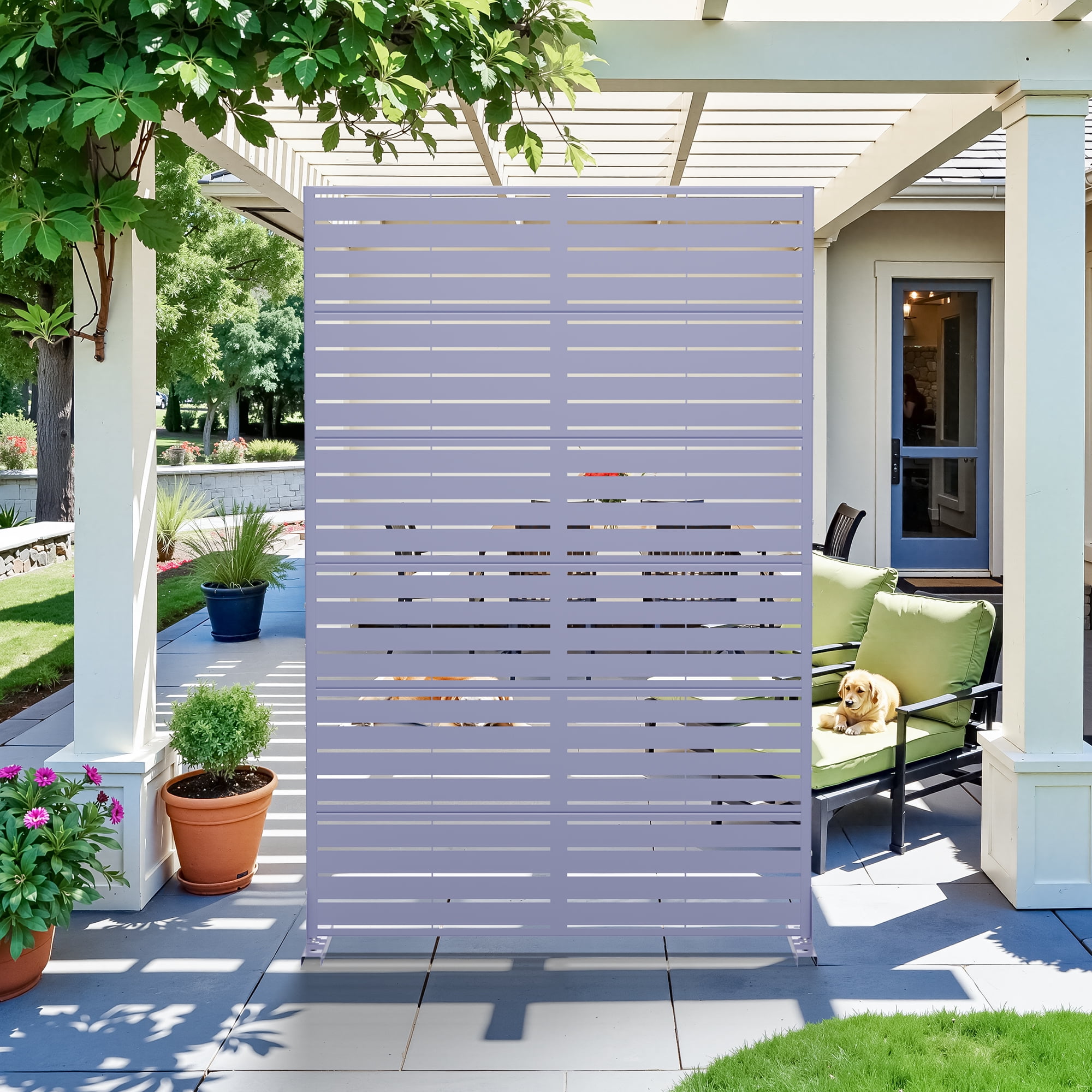 MAYEERTY 72*47in Outdoor Privacy Screen, 6 Panels Metal Privacy Fences for Patio, Purple