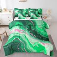 thumbnail image 1 of YST Geometric Stripe 7-Piece Bedding Set, Twin Size, Green Marbling Comforter Set, Pink Sequins, Abstract Stone Pattern, 1 of 4