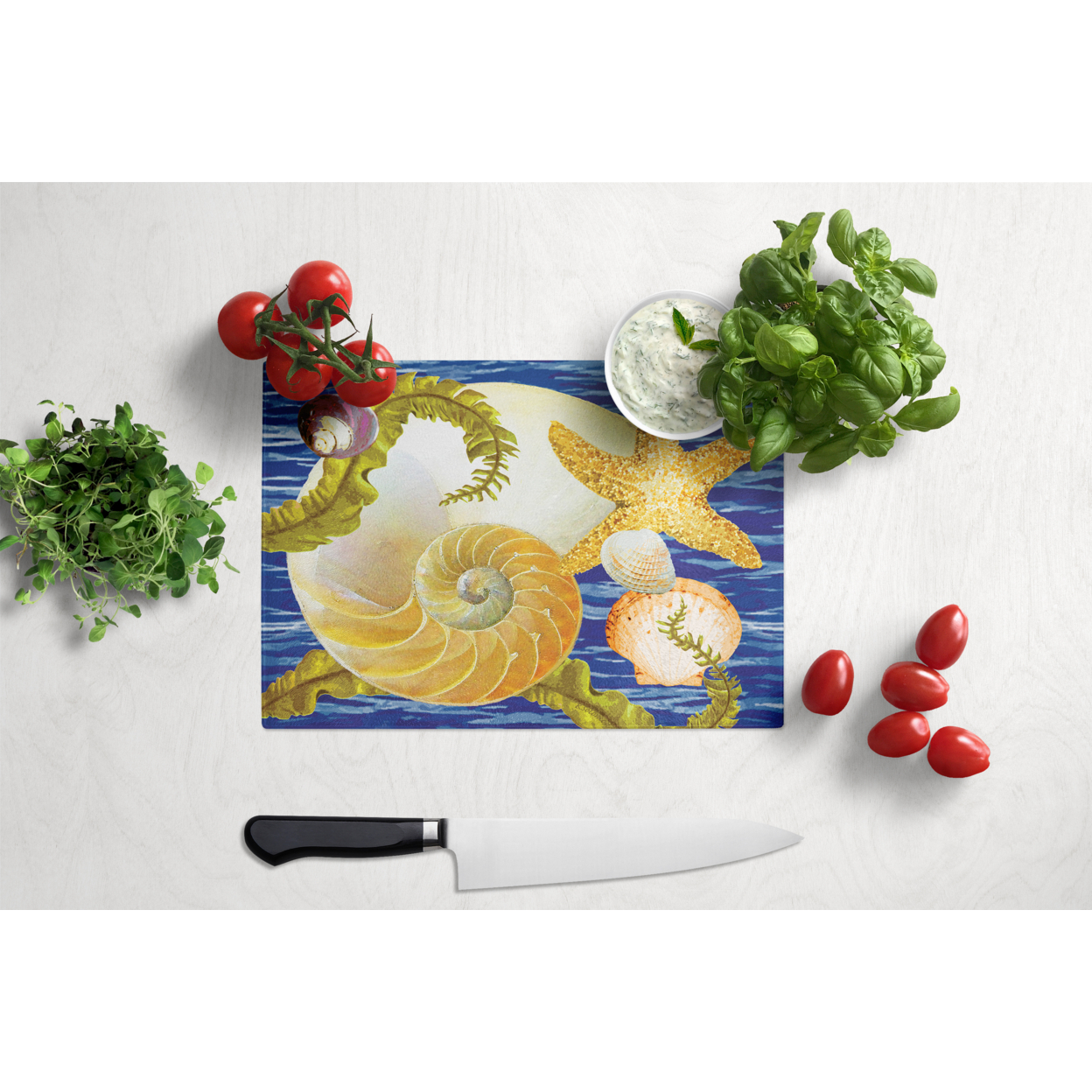 Cut Nautilus And Starfish Glass Cutting Board Large PRS4056LCB