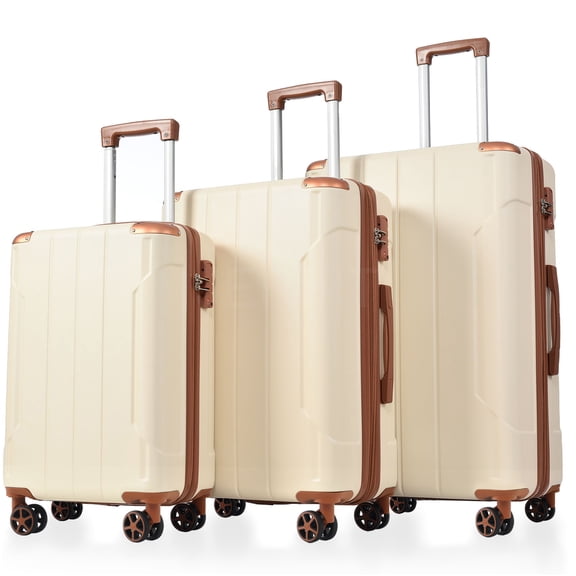 JERFIT 3-Piece Expandable Hard Shell Spinner Luggage Set with TSA Lock, ABS Lightweight Suitcases, 20/24/28 Inch, Brown White