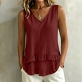 thumbnail image 6 of cocolona Summer Linen Tank Tops for Womens V Neck Sleeveless Asymmetrical Ruffle Hem Shirts Trendy Casual Solid Color Blouses, 6 of 6