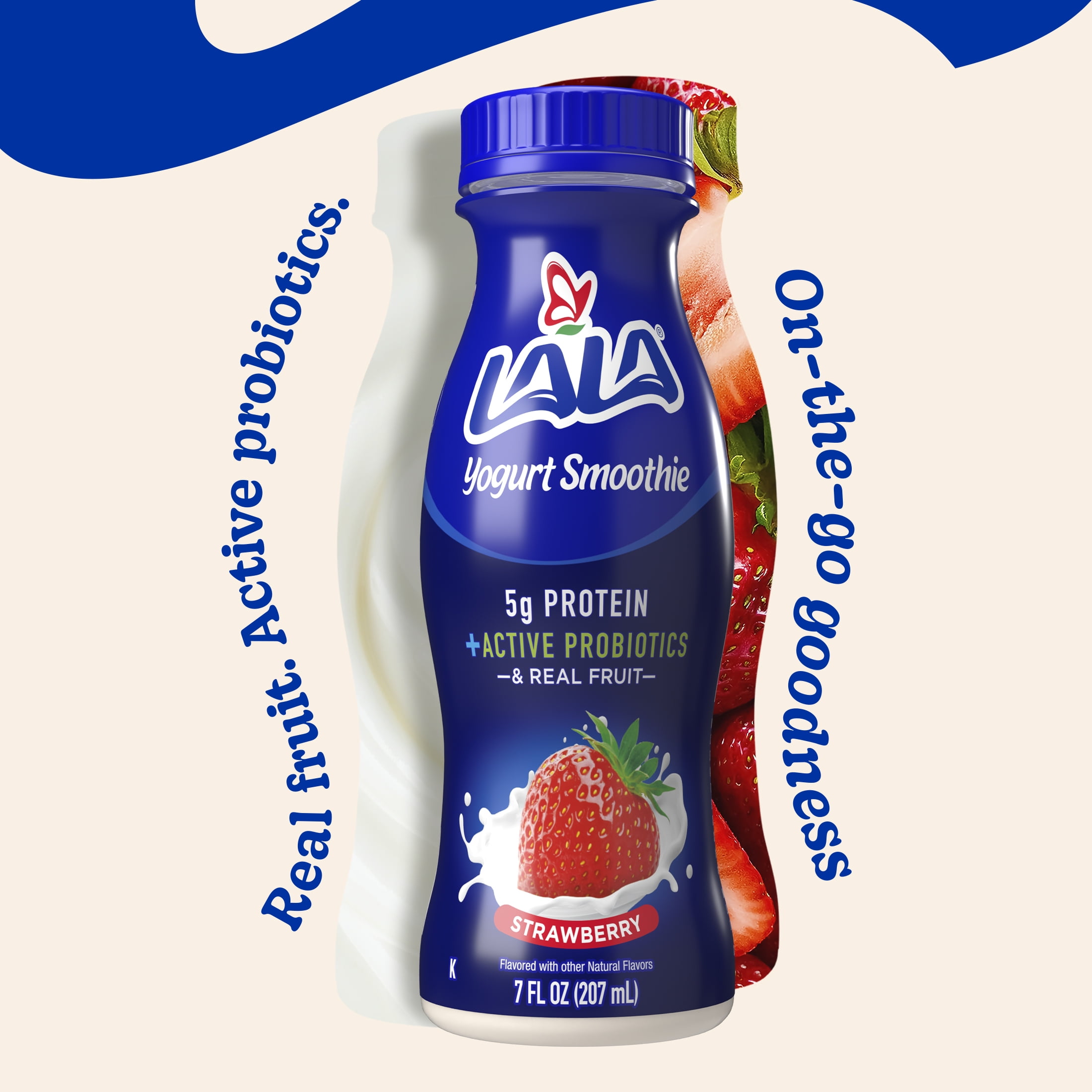 LALA Probiotic Protein Yogurt Smoothie Drink, Low Fat, Strawberry, 7 oz Plastic Bottle (10 Ct)