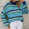 thumbnail image 6 of 2024 Women Round Neck Sweater Winter Puff Sleeve Knit Tops Loose-Fit Colorful Stripe Casual Pullover, 6 of 9