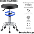 thumbnail image 2 of Banco Multifuncional Acojinado Taburete Multiusos con Ruedas Redondo Banco De Trabajo con Ruedas Silla Giratoria con Reposapiés De Altura Ajustable Oficina Salón SPA Tatuajes (Sencillo), 2 of 7