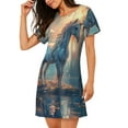 thumbnail image 2 of Rateoe Forest Lake White Horse Print Women’s Nightdress – Cozy Cotton Short-sleeved Sleep Shirt, Loose-Fit Sleepwear, Perfect for Relaxing and Sleeping, 2 of 6