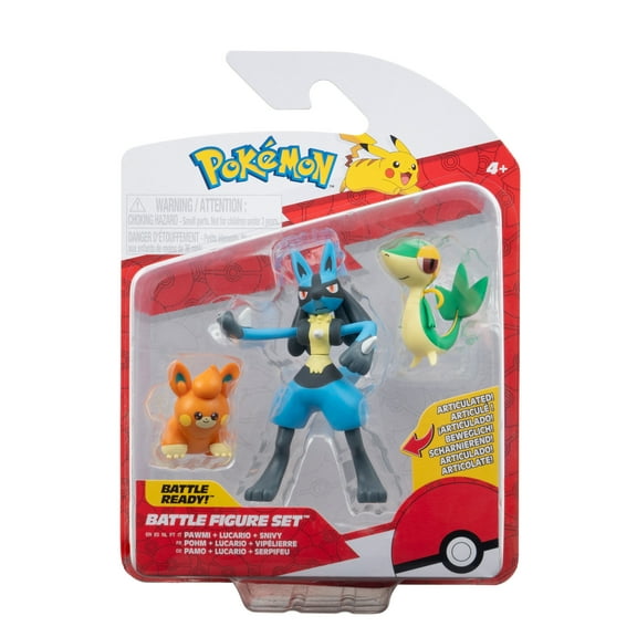 Pokemon Battle Figure 3 Pack - Features 2-inch Snivy and Pawmi and 3-inch Lucario Battle Figures