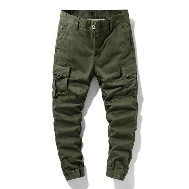 Pantalones largos de moda para hombre, casuales, de color sólido, cargo, con bolsillos y cremallera, cintura elástica, pantalones largos de algodón para hombre.
