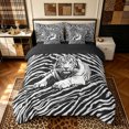 thumbnail image 3 of Manfei Graffiti Tiger Twin Bedding, Abstract Zebra Print Bedding Comforter Set, White Gray, Black Reversible, 7pcs, 3 of 6