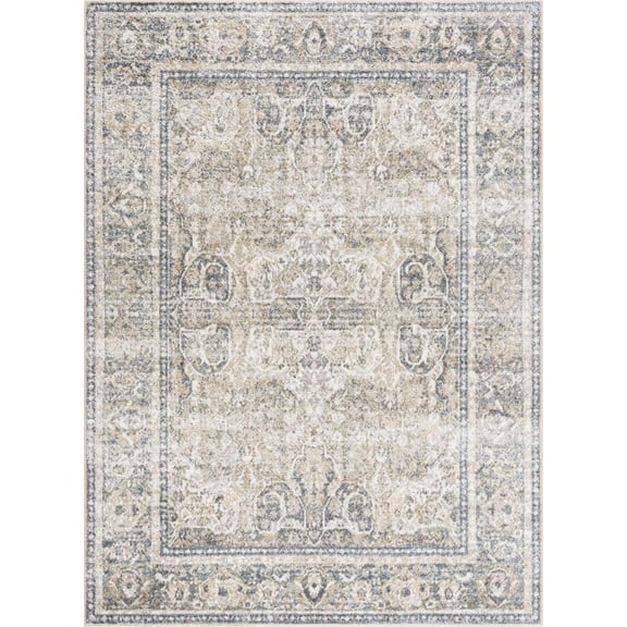 BoutiqueRugs Arias Farmhouse Area Rug - Machine Washable - Beige, Medium Gray, Medium Brown - 7'10" x 10'