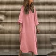 thumbnail image 2 of SMihono Trendy Women Cotton Linen Shirt Dress Casual Button Up Long Sleeve Slit Loose Shift Dress Beach Flowy Maxi Dress with Pocket Pink XXL, 2 of 6