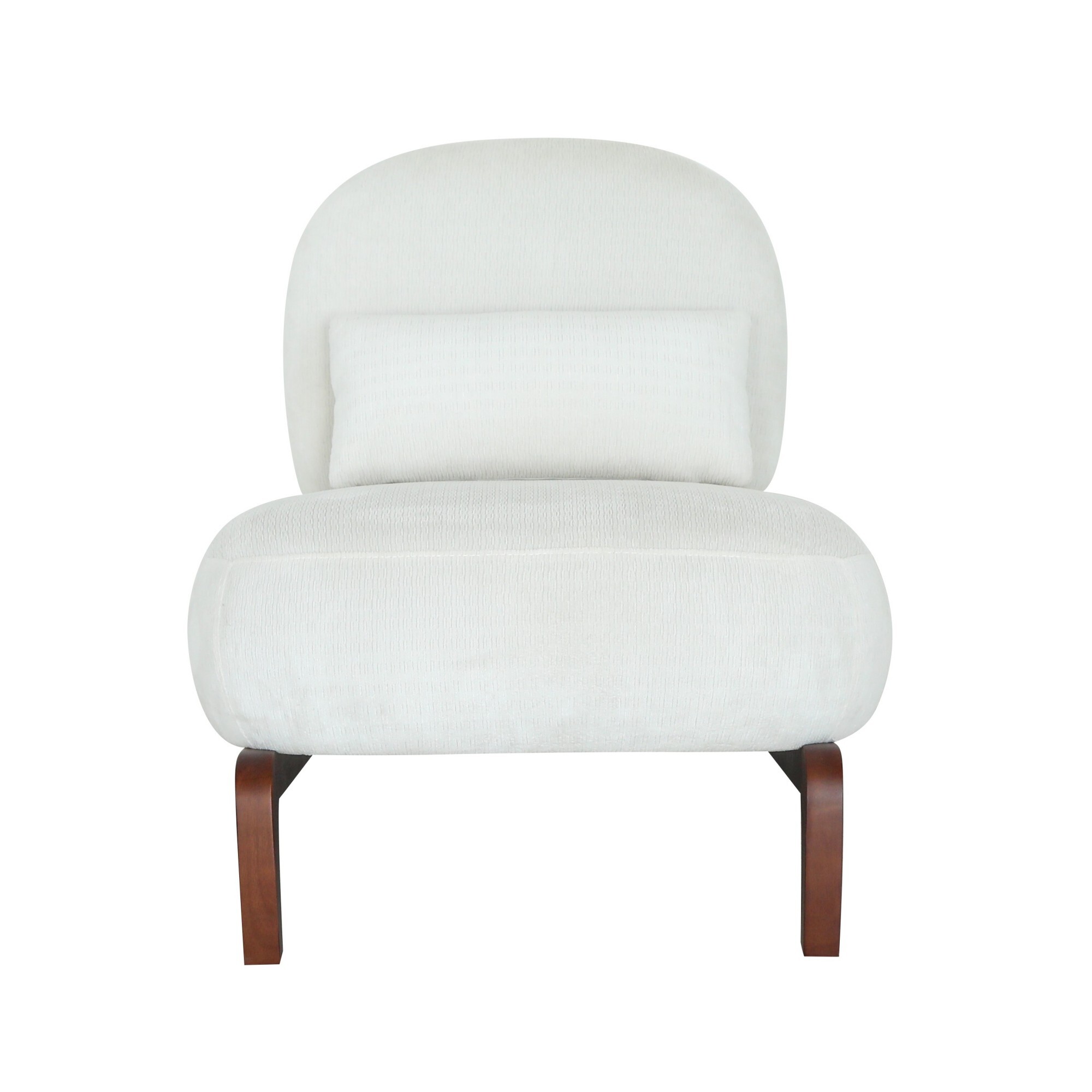 AENKYO Modern Armless Accent Chair, Velvet Upholstery, Solid Wood Legs, for Living Room Bedroom, White