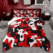 Feelyou Teens Camouflage Queen Comforter Set, Black Red Camo Bedding Sets, Chic Artwork Abstract Reversible Bedding Comforter Set, Luxury Bedroom Decor, 3 Pieces