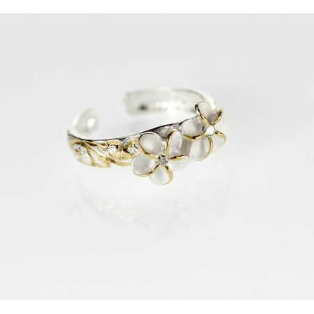 Hawaiian Jewelry - R.H. Jewelry Hawaii Silver Toe Ring - Two Tone Double Plumeria Flower Toering
