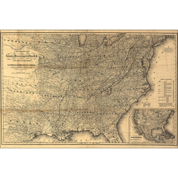 24"x36" Gallery Poster, map of Atlantic Mississippi & Ohio Railroad 1867