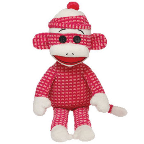 TY Beanie Buddy - SOCK MONKEY (Pink Quilted) (Medium - 16 inch