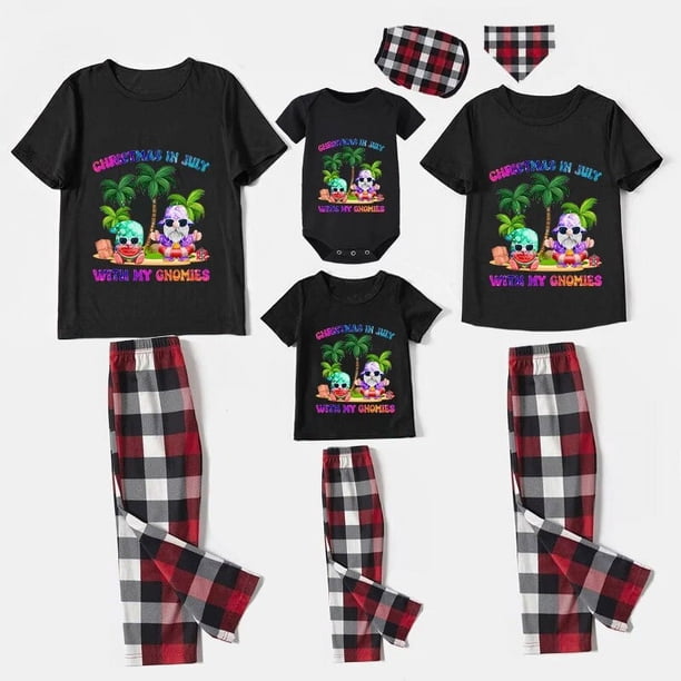 Pijamas familiares navideños a juego, conjuntos de pijamas negros, My Gnomies, Christams In July