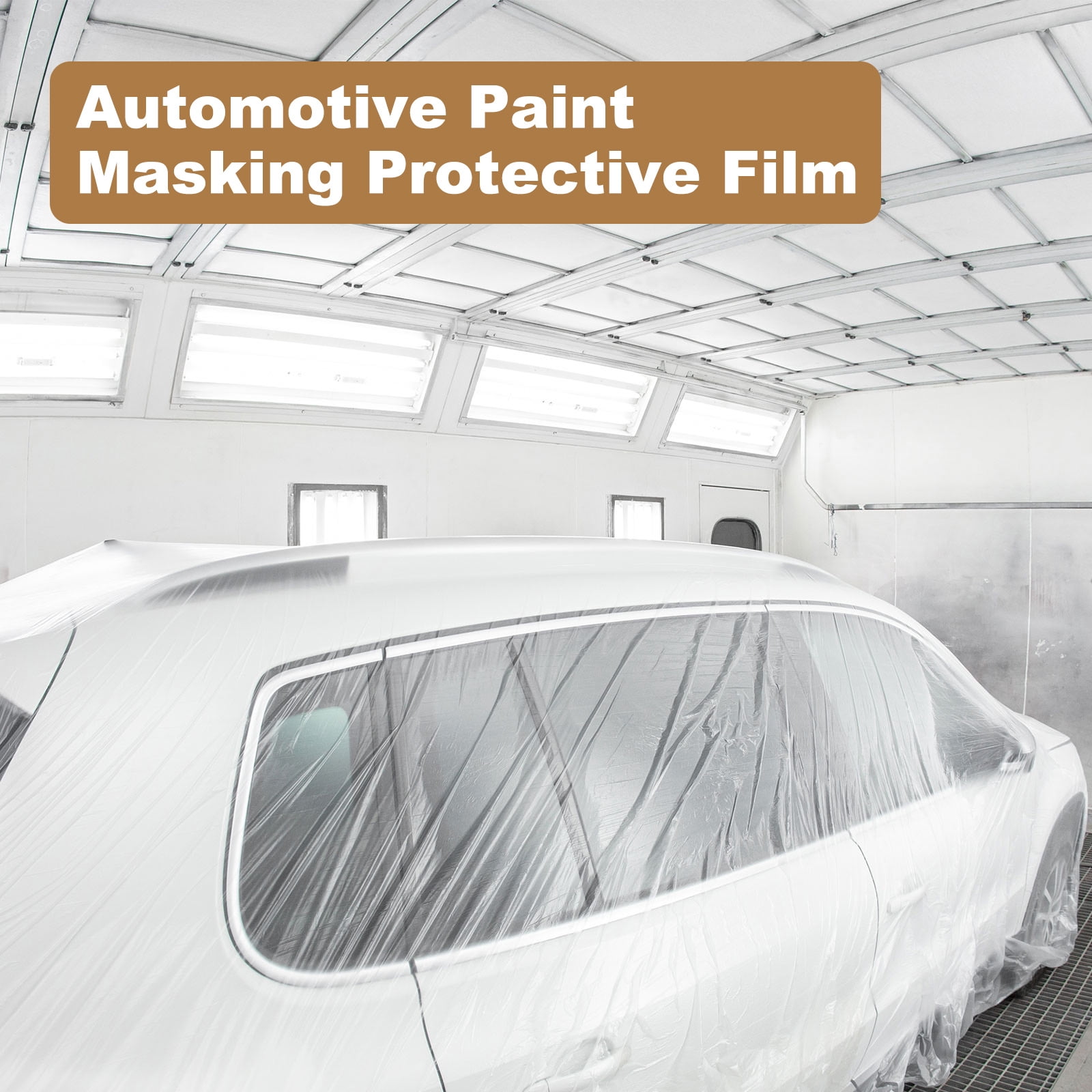 Uxcell Pre-Taped Masking Film 82.7"x65ft Adhesive Tape and Drape Painters Plastic Drop Cloth Film with Tapes Plastic Sheeting for Automotive Painting Covering, Clear