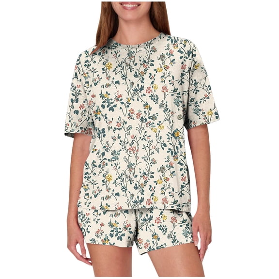 Women's Pajama Set Under $10 Short Sleeve And Shorts Casual Loose Printing Round Neck Short Sleeved Shorts Pajamas Suit