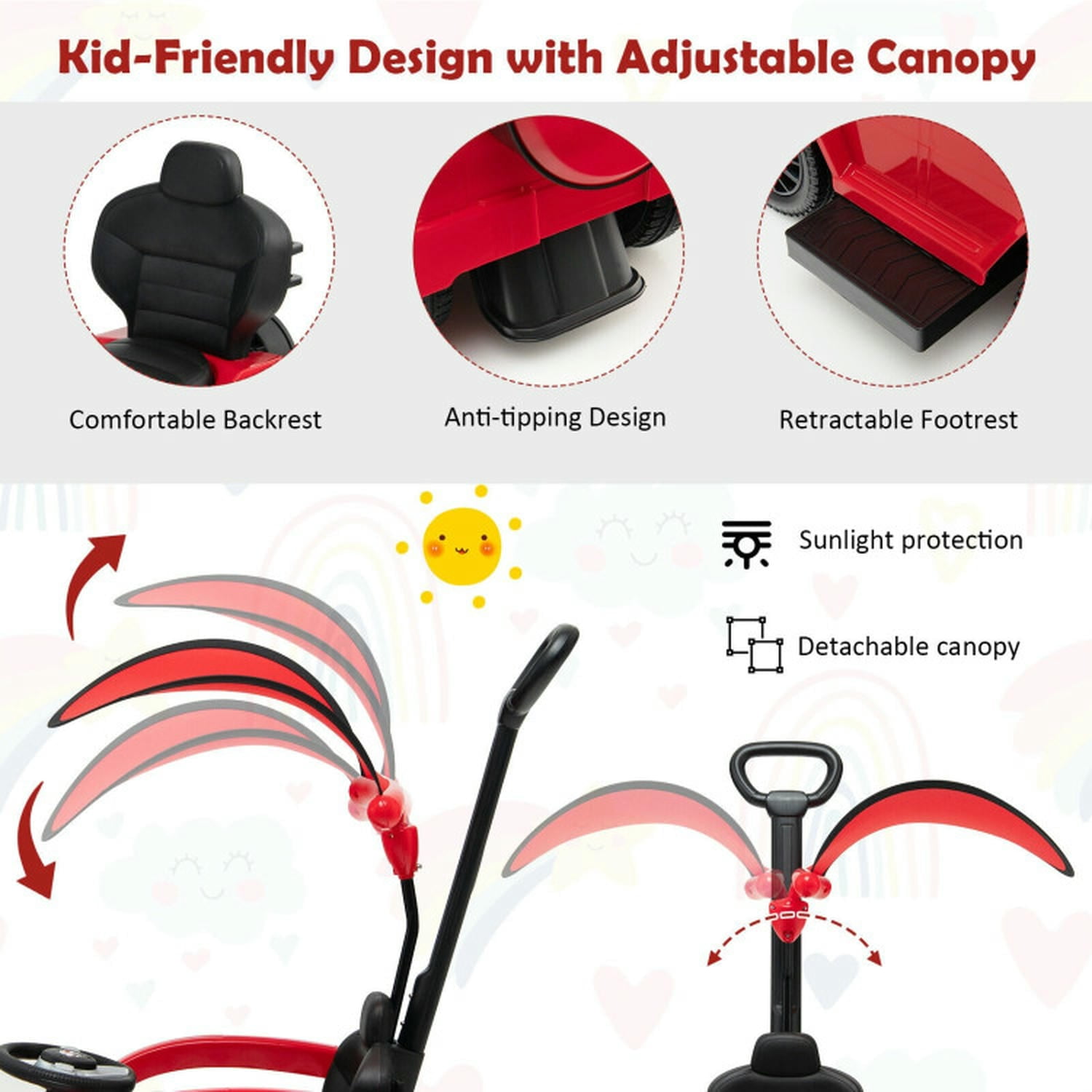 Lowestbest Toddler Push Car, Kids Ride On Push Car,3-In-1 Kids Ride on Mercedes Benz G350 Push Car with Canopy,Red