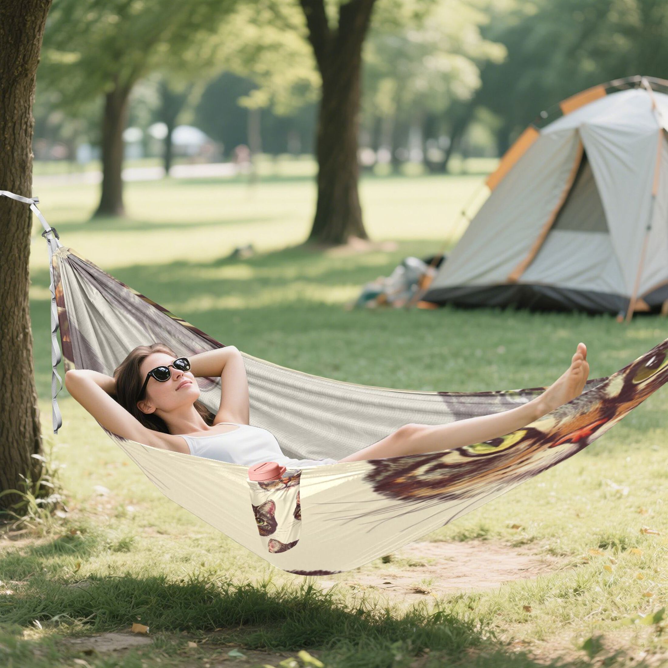 Hammock Camping Hammock Nylon Portable Hammock Travel Camping Hammock Brown Cat Face