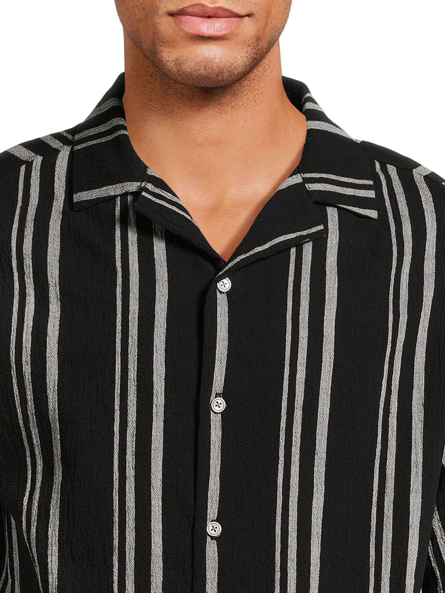 No Boundaries Men's and Big Men's Cotton Crinkle Button Front Shirt with Short Sleeves, Sizes XS-3XL