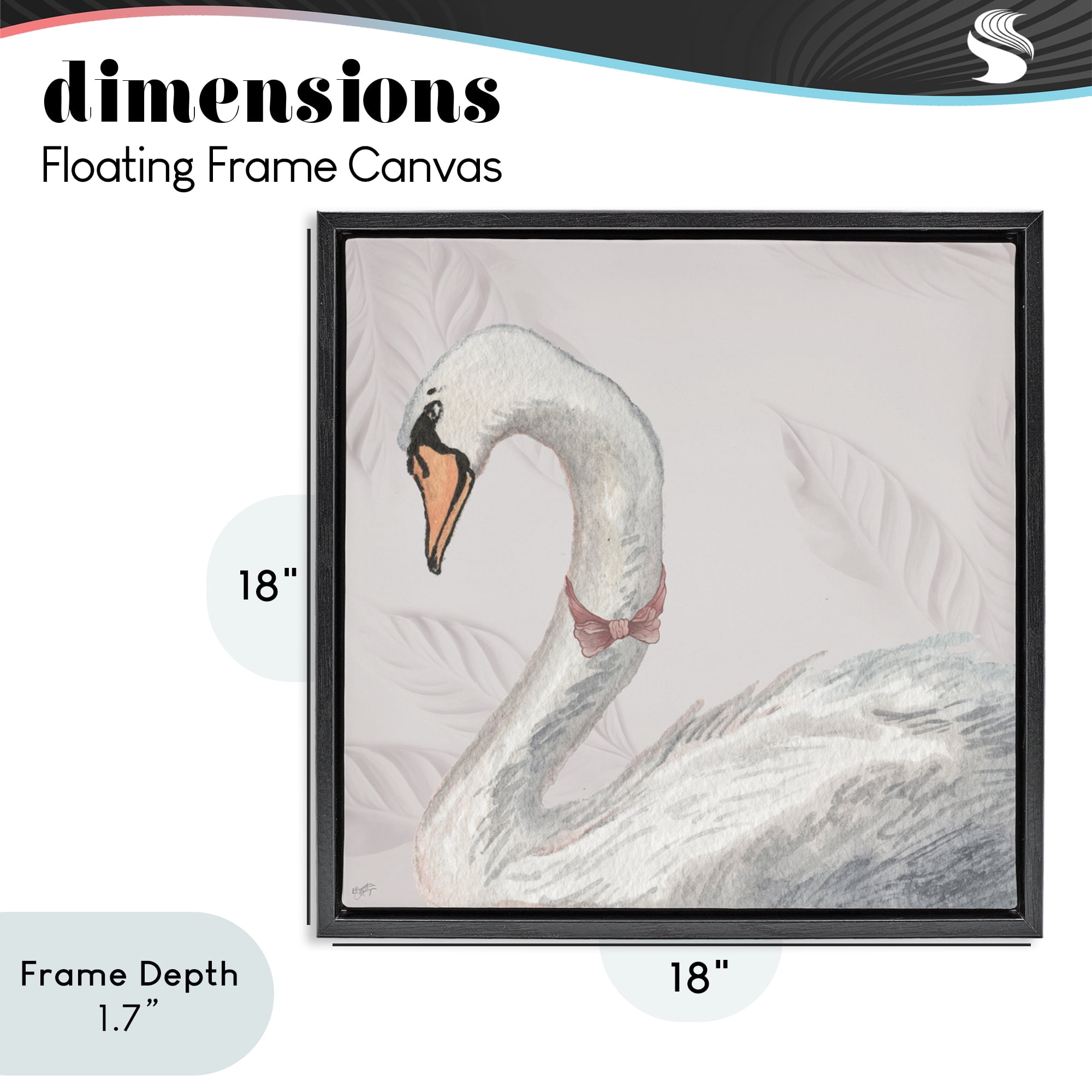 Stupell Industries Soft Classic Swan & Bow Black Framed Floater Canvas Wall Art, design by Elizabeth Medley