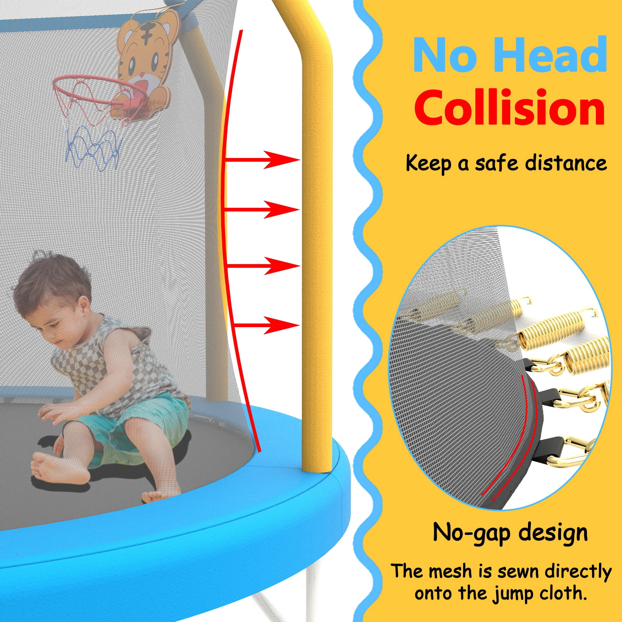 BTMWAY 55" Toddler Trampoline with Safety Enclosure Net, Trampoline Indoor & Outdoor, Mini Trampoline for kids 1-8 with Basketball Hoop, Ball and Thick Foam Protection, Birthday Gifts for Boy & Girl