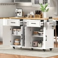 thumbnail image 5 of Harper & Bright Designs Kitchen Island with Drop Leaf, Rolling Kitchen Cart on Wheels with Doors, Drawers and Power Outlet for Dining Room, White, 5 of 16