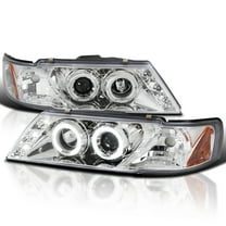 Spec-D Tuning Halo LED Chrome Housing Clear Lens Projector Headlights Compatible with 1995-1999 Nissan Sentra, 1995-1999 Nissan 200SX, Left   Right Pair Headlamps Assembly