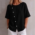 thumbnail image 6 of TGSLY Asymmetrical Button Placket Tops for Women Lightweight Thin Crew Neck Solid Color Blouses Loose Fit Dressy Casual Half Sleeve Shirts XXL, 6 of 7