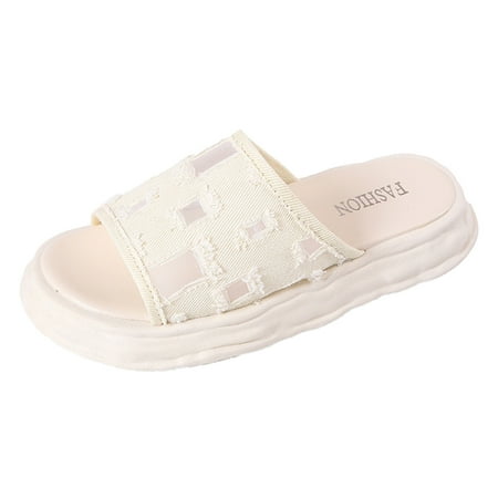 

Youmylove Women Solid Color Thick Bottom Mesh Canvas Patchwork Hollow Out Anti-Slip Bathroom Plus Size Sandals Slippers Summer Comfy Beach Outdoor Walking Footwear