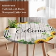 thumbnail image 4 of Yellow Sunflowers Round Tablecloth, Fitted Table Cover with Elastic for 36"-44" Round Tables, Botanical Floral Leaves Wooden Grain Table Cloth Outdoor Indoor Dinning Party Waterproof Tablecloths, 4 of 7