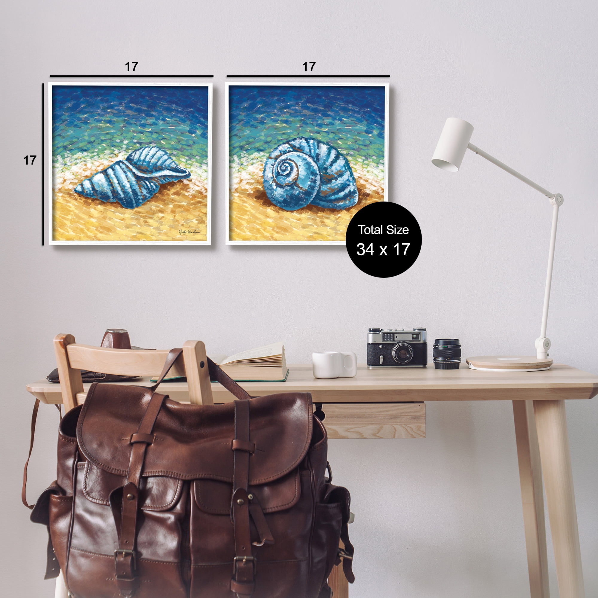 Stupell Industries Conch Shells on Shore Animals & Insects Painting White Framed Art Print Wall Art, 17 x 17, Set of 2