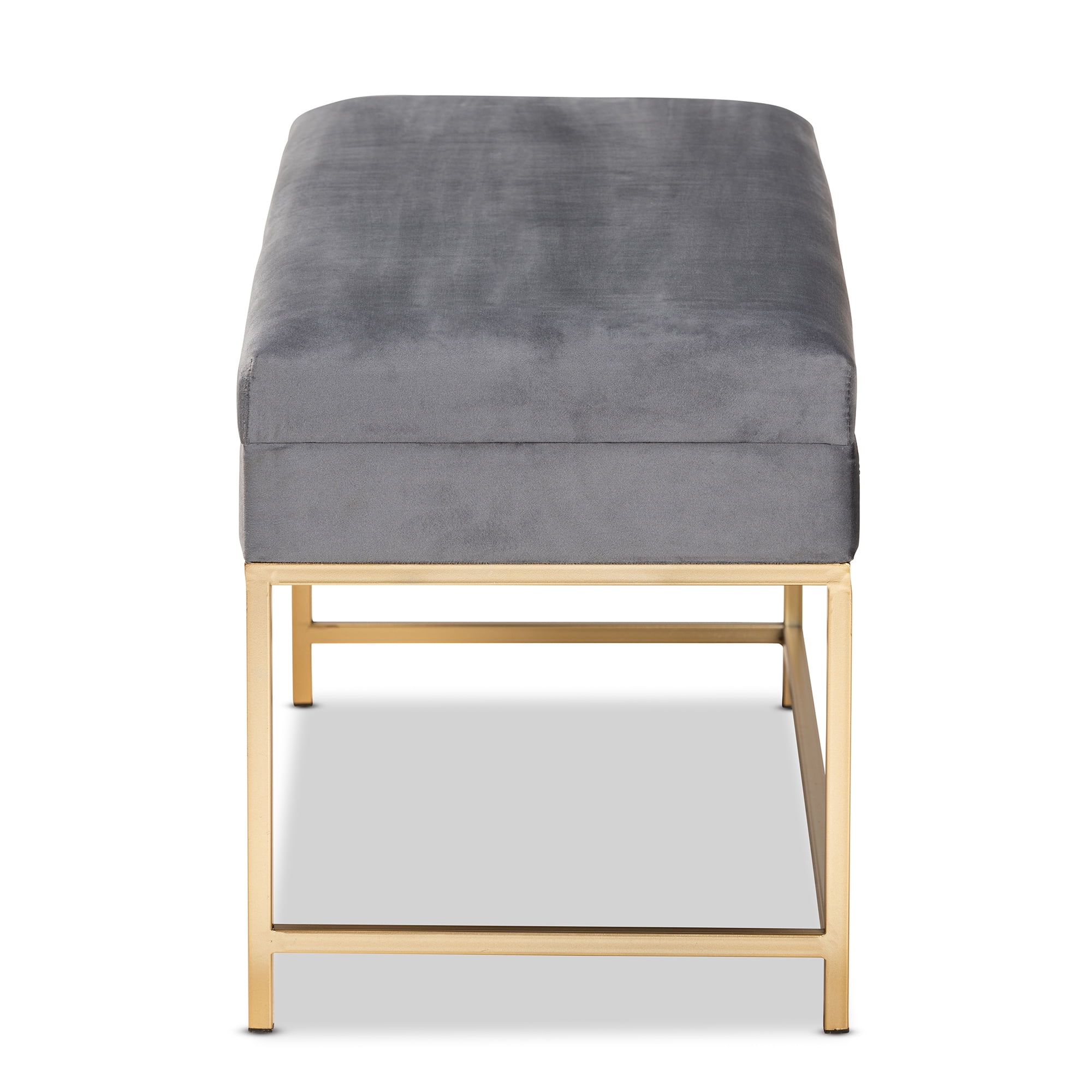 Baxton Studio Aliana Glam and Luxe Grey Velvet Fabric Upholstered and Gold Finished Metal Large Storage Ottoman