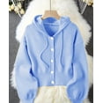 thumbnail image 5 of TGSLY Women's Drawstring Hooded Sweater Soft Button Down Puff Long Sleeve Cardigan Loose Dressy Casual Solid Color Fall Cropped Coat XL, 5 of 6