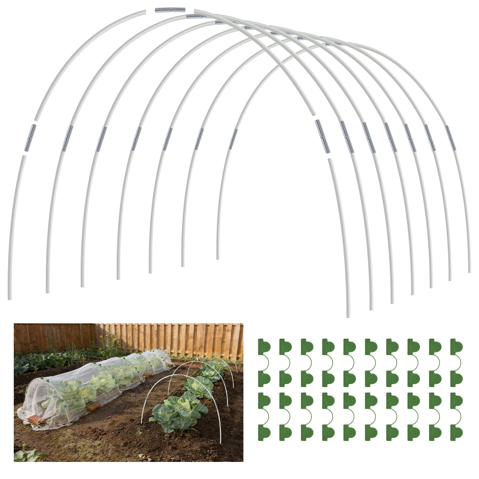 Ktinnead 60 pcs Garden Hoops for Raised Beds, Greenhouse Hoops Kit Grow Tunnel, Rust-Free Fiberglass Garden Support Poles for Insect Mesh Netting Freeze Plant Cover